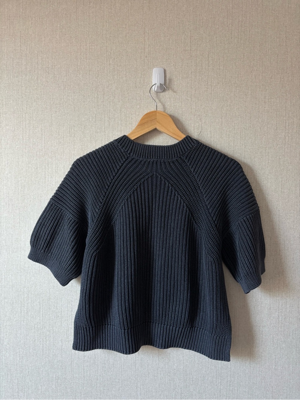 Joie navy blue Short-Sleeve Ribbed Crew Sweater 100% cotton - Picture 4 of 6